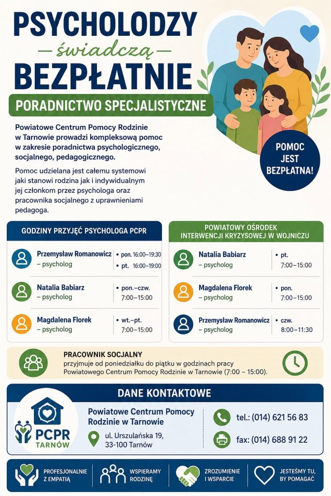 ulotka informująca o bezpłatnych  dyżurach psychologów 